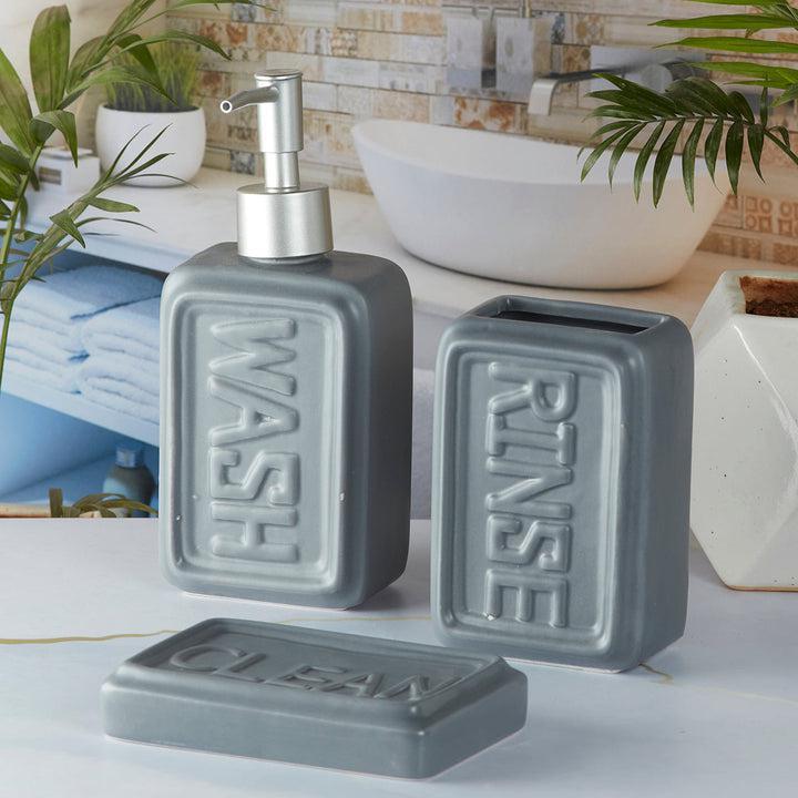 Ceramic Bathroom Set - Engraved - Dark Grey