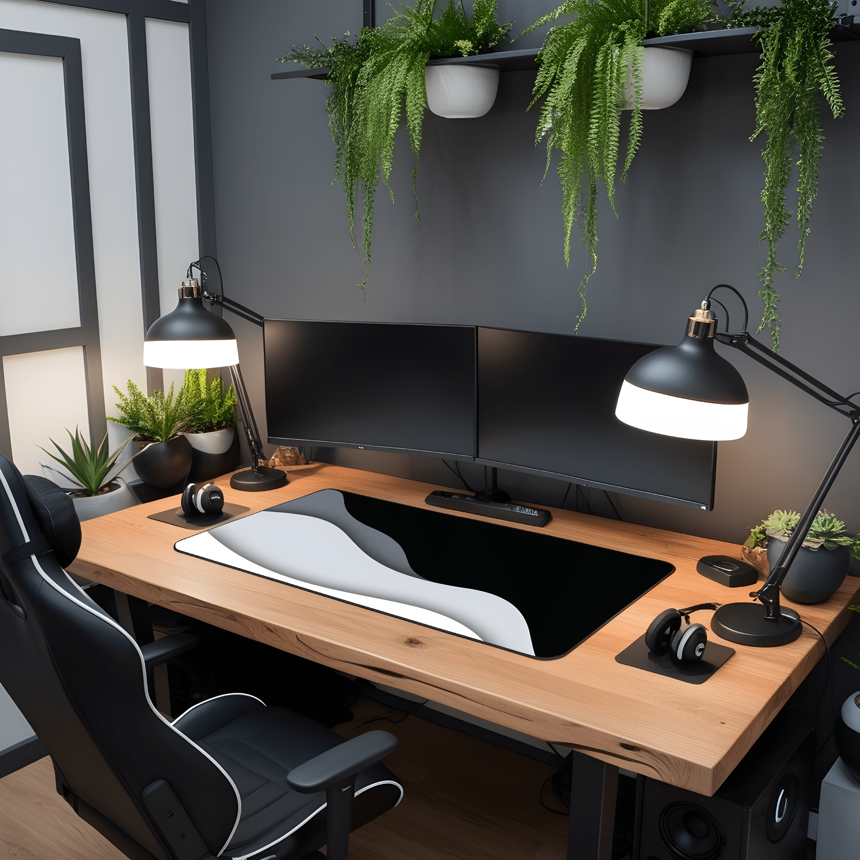 Printed Leather Desk Mat - Black Clouds