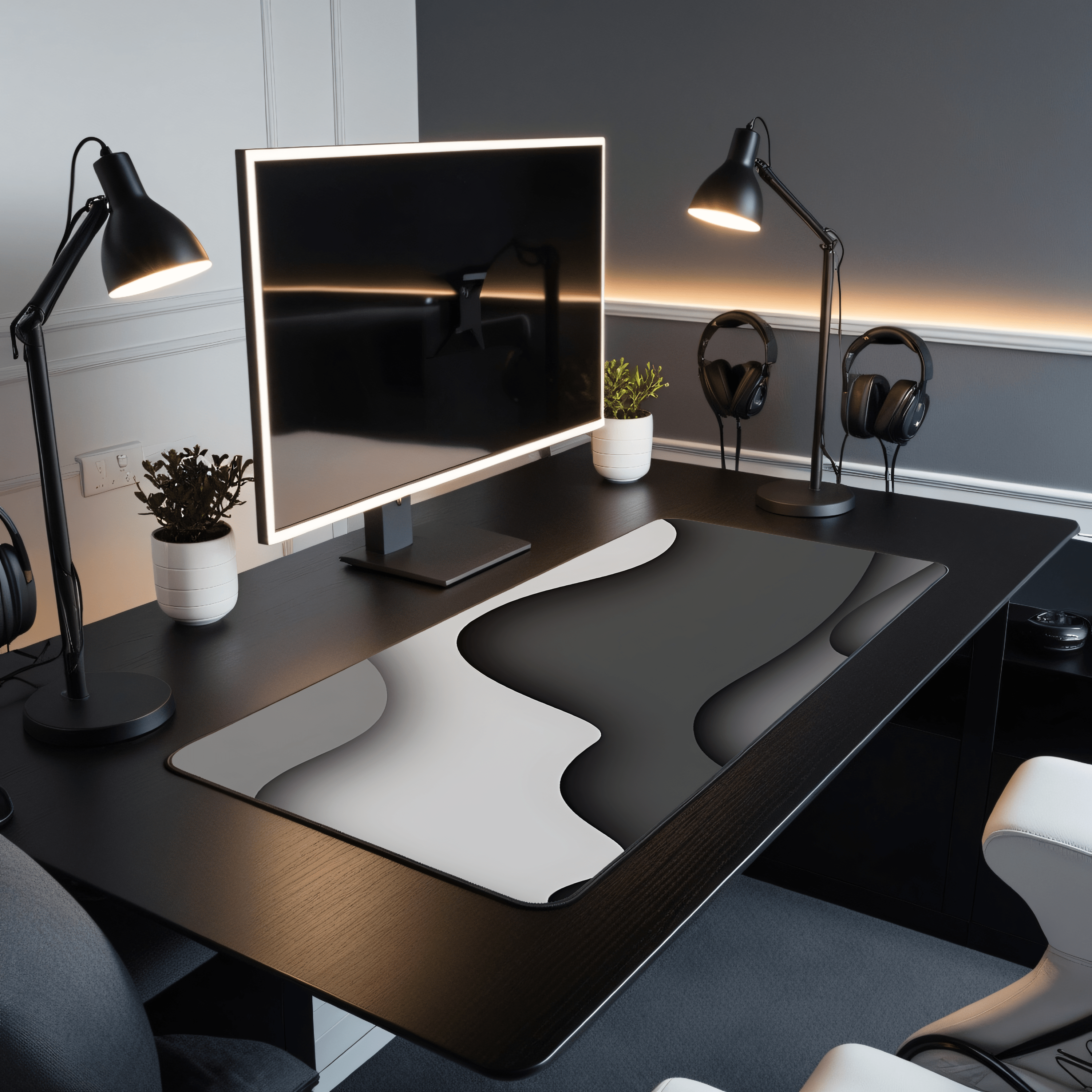 Printed Leather Desk Mat - Grey Clouds