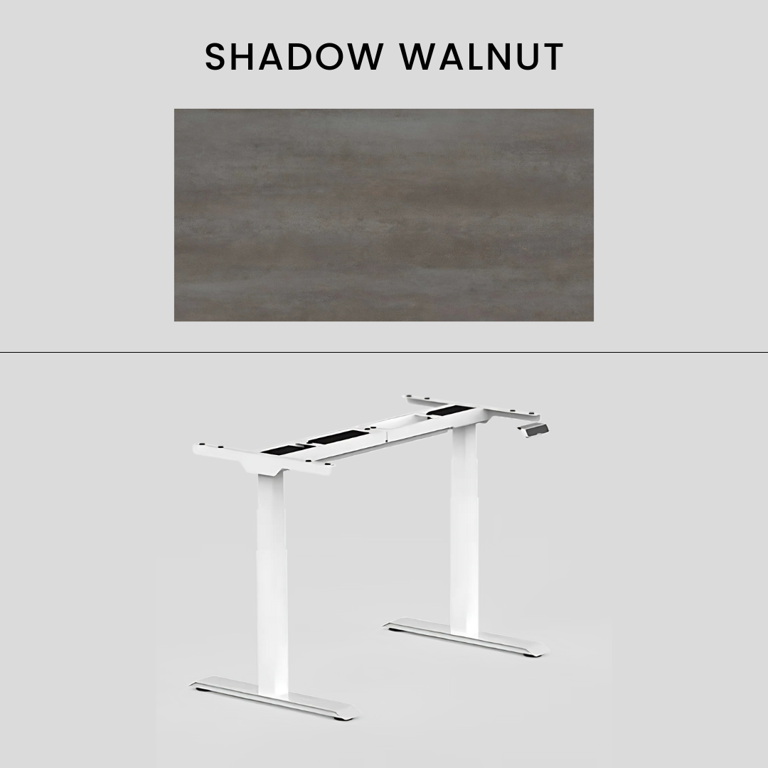 FlexiSpot E7 - Dual Motor Premium Standing Desk With White Frame - Shadow Walnut