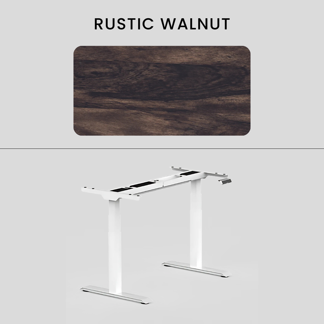 FlexiSpot E7 - Dual Motor Premium Standing Desk With White Frame - Rustic Walnut