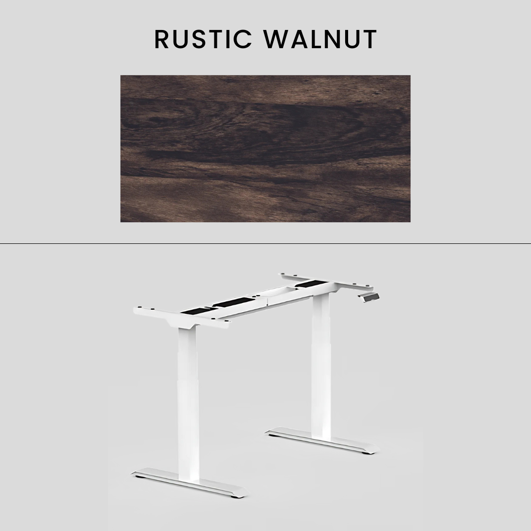 FlexiSpot E7 - Dual Motor Premium Standing Desk With White Frame - Rustic Walnut