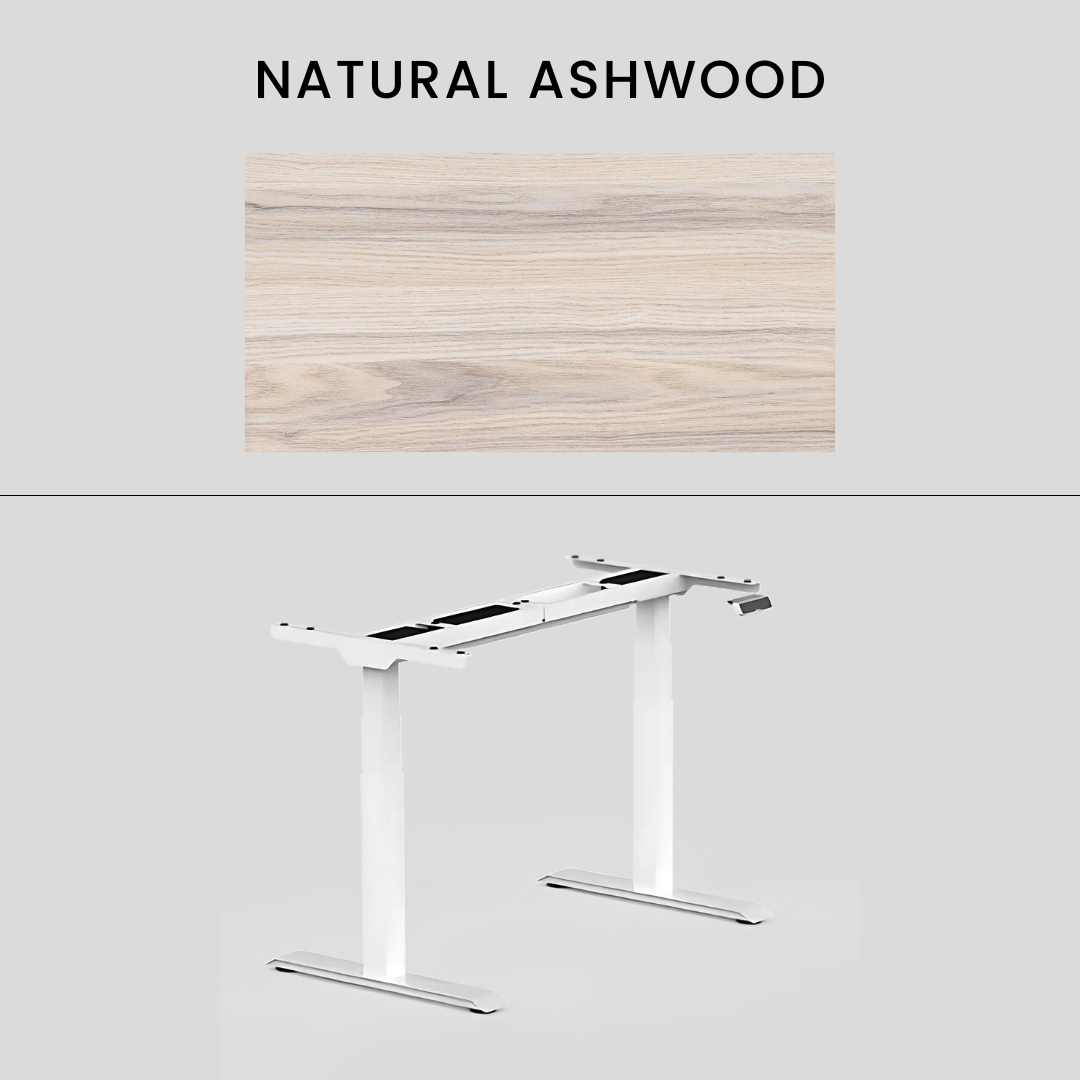 FlexiSpot E7 - Dual Motor Premium Standing Desk With White Frame - Natural Ashwood