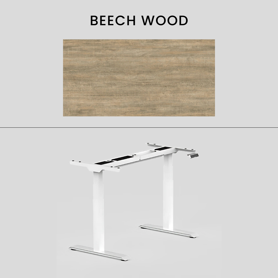 FlexiSpot E7 - Dual Motor Premium Standing Desk With White Frame - Beech Wood