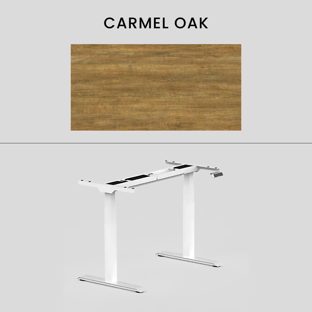 FlexiSpot E7 - Dual Motor Premium Standing Desk With White Frame - Carmel Oak