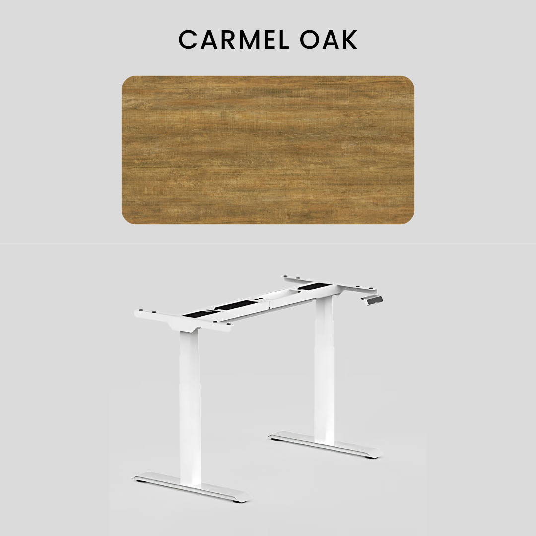 FlexiSpot E7 - Dual Motor Premium Standing Desk With White Frame - Carmel Oak