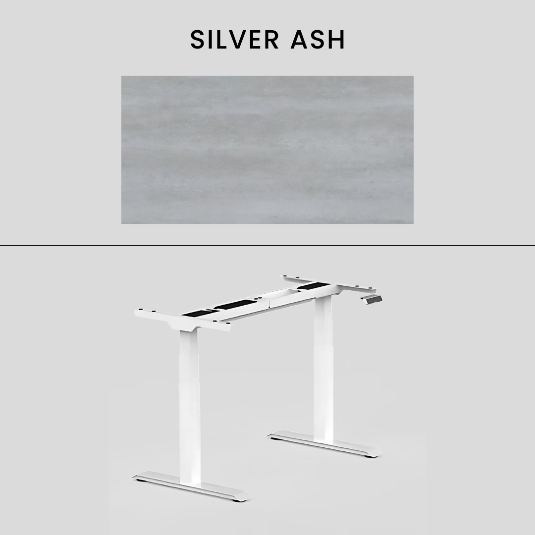 FlexiSpot E7 - Dual Motor Premium Standing Desk With White Frame - Silver Ash