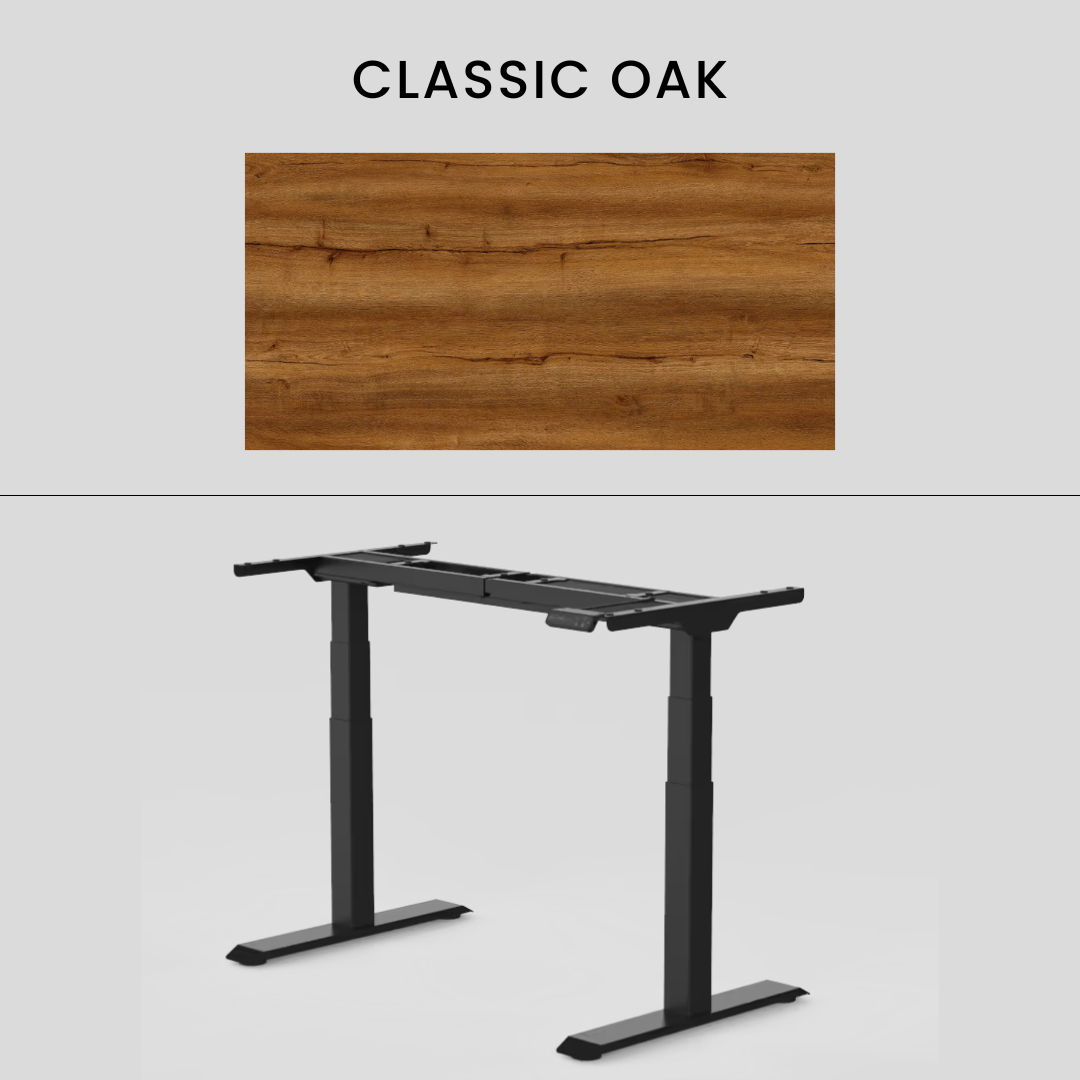 FlexiSpot E7 - Dual Motor Premium Standing Desk With Black Frame - Classic Oak