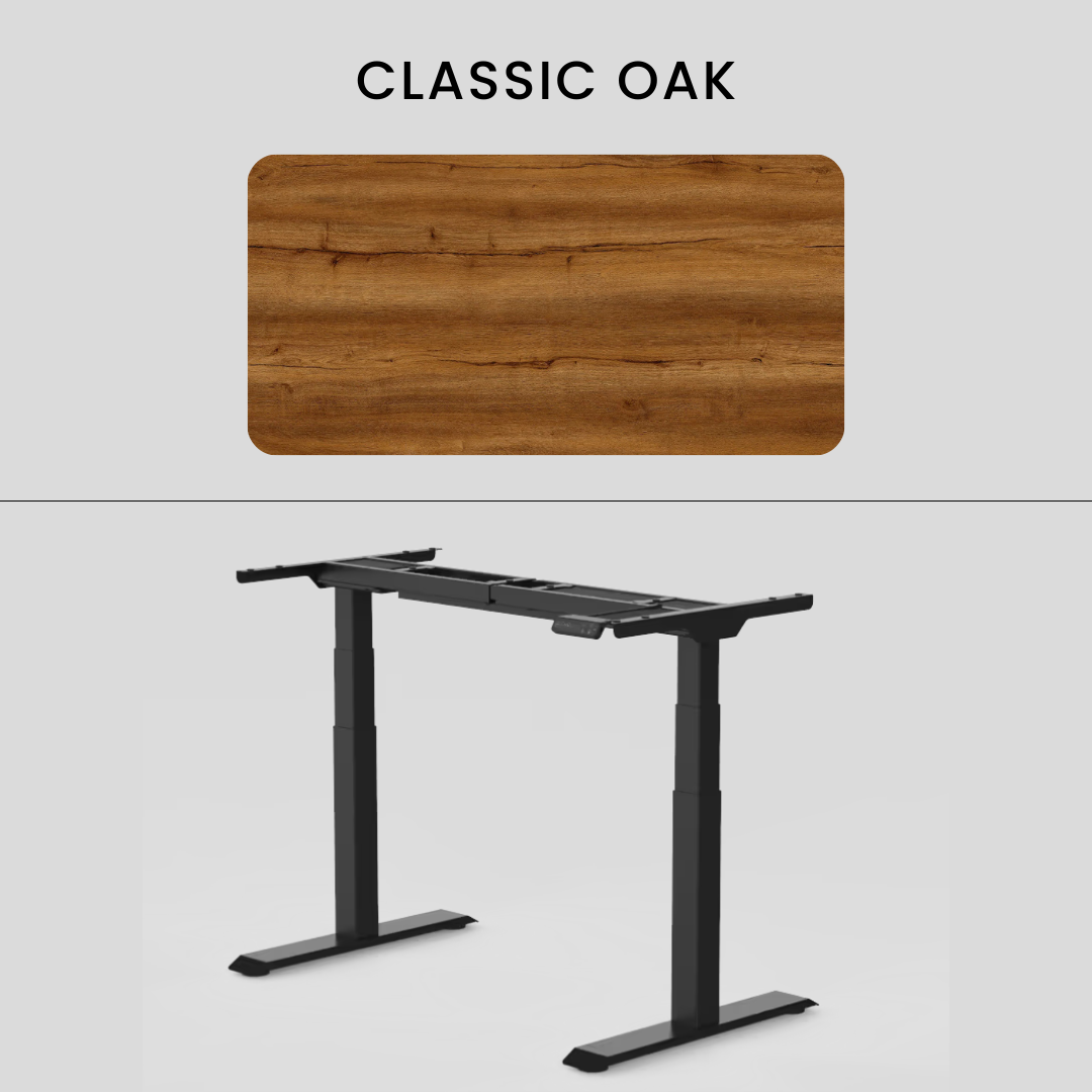 FlexiSpot E7 - Dual Motor Premium Standing Desk With Black Frame - Classic Oak