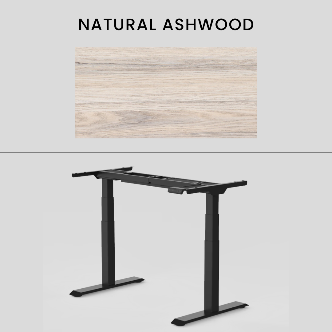 FlexiSpot E7 - Dual Motor Premium Standing Desk With Black Frame - Natural Ashwood