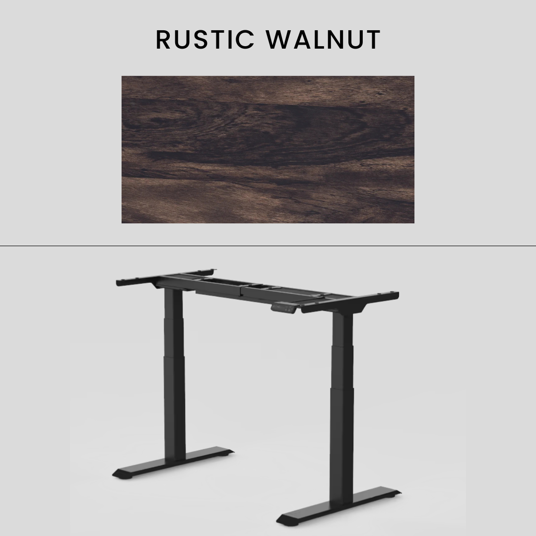 FlexiSpot E7 - Dual Motor Premium Standing Desk With Black Frame - Rustic Walnut (Shine)