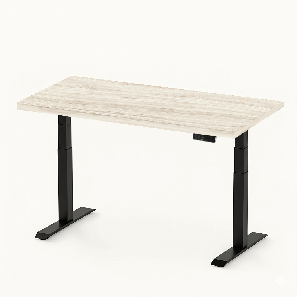 FlexiSpot E7 - Dual Motor Premium Standing Desk With Black Frame - Light AshWood