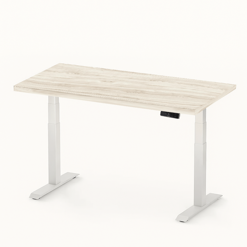 FlexiSpot E7 - Dual Motor Premium Standing Desk With White Frame - Light AshWood