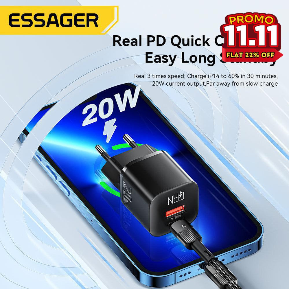 Essager 20W GaN USB-A & Type-C Fast Charger-DIVERSITY