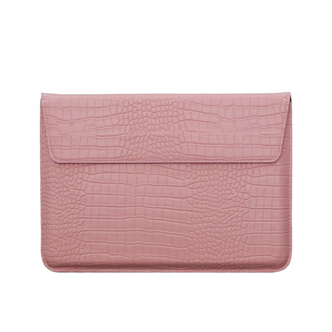 Crocodile Textured Leather Laptop Sleeve - Pink