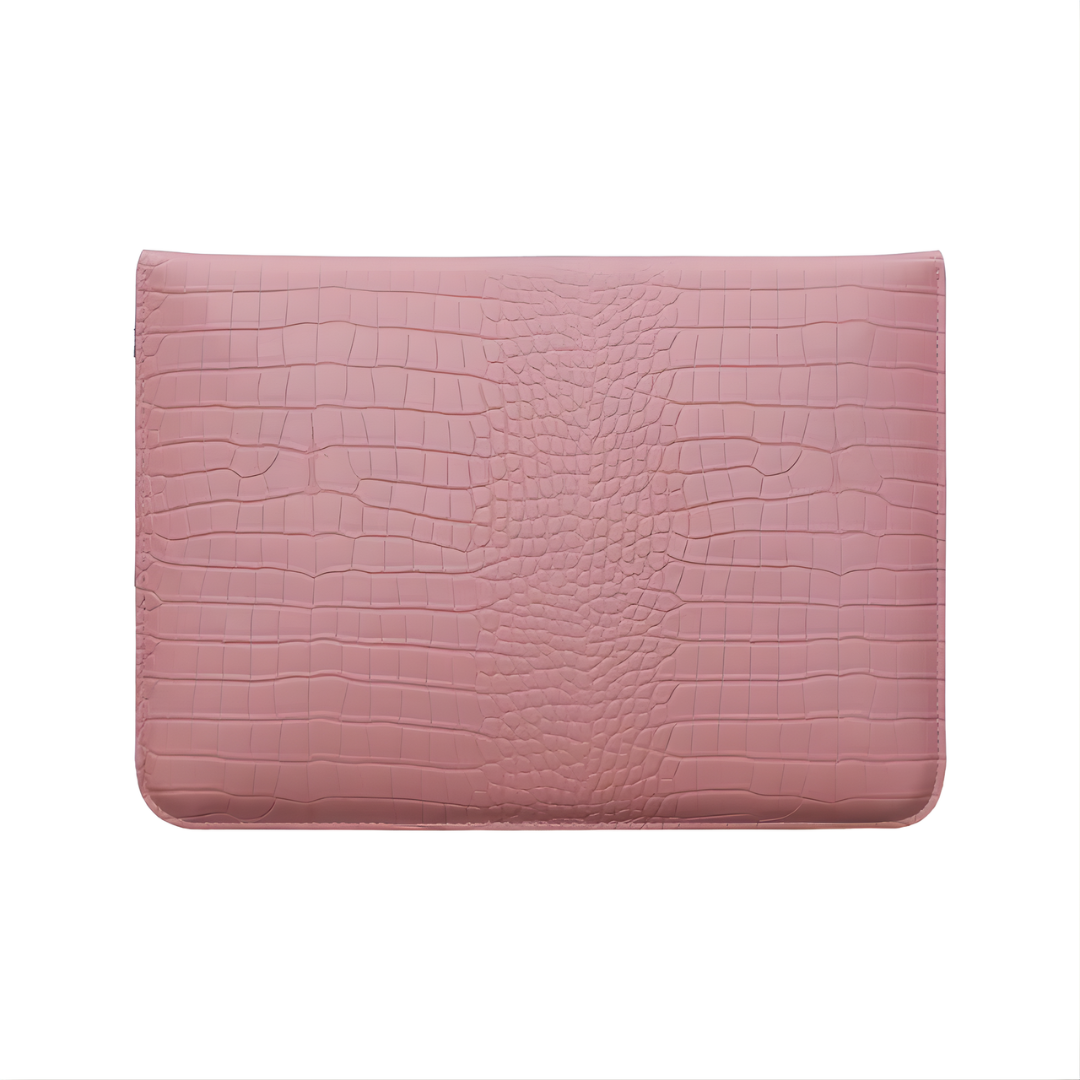 Crocodile Textured Leather Laptop Sleeve - Pink
