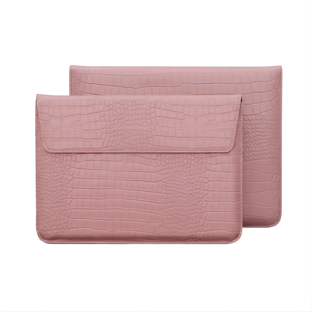 Crocodile Textured Leather Laptop Sleeve - Pink