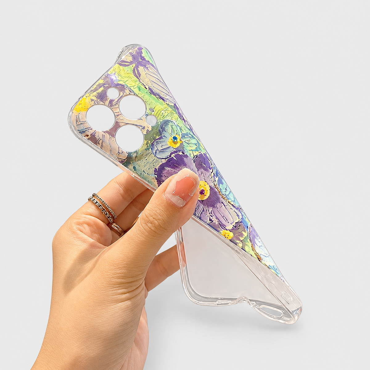 Floral Design Silicone Phone Case - Blue Purple