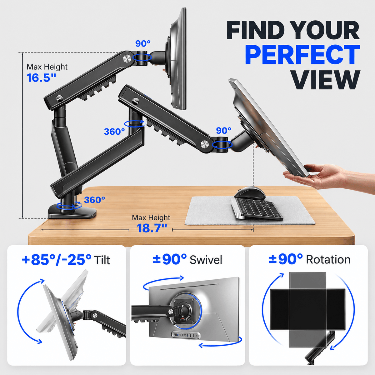 HUANUO FlowLift Dual Monitor Arms fro 13 to 32 Inch Screens