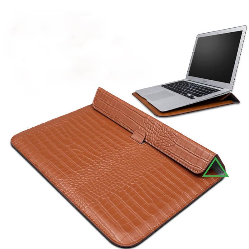Crocodile Textured Leather Laptop Sleeve