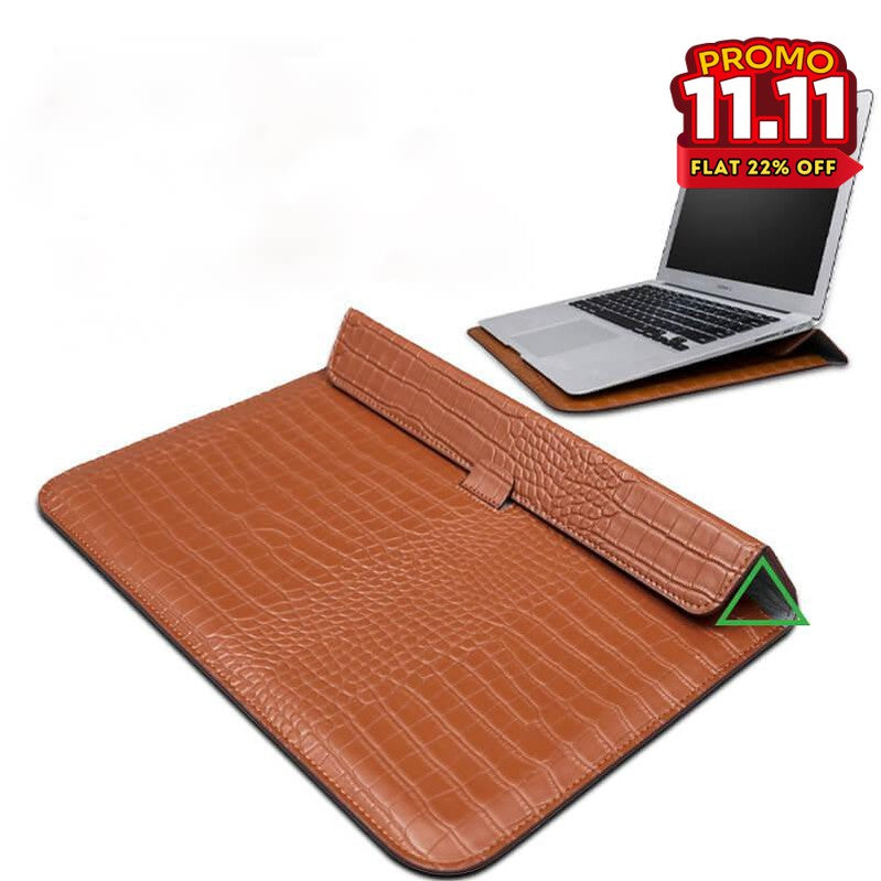 Crocodile Textured Leather Laptop Sleeve-DIVERSITY