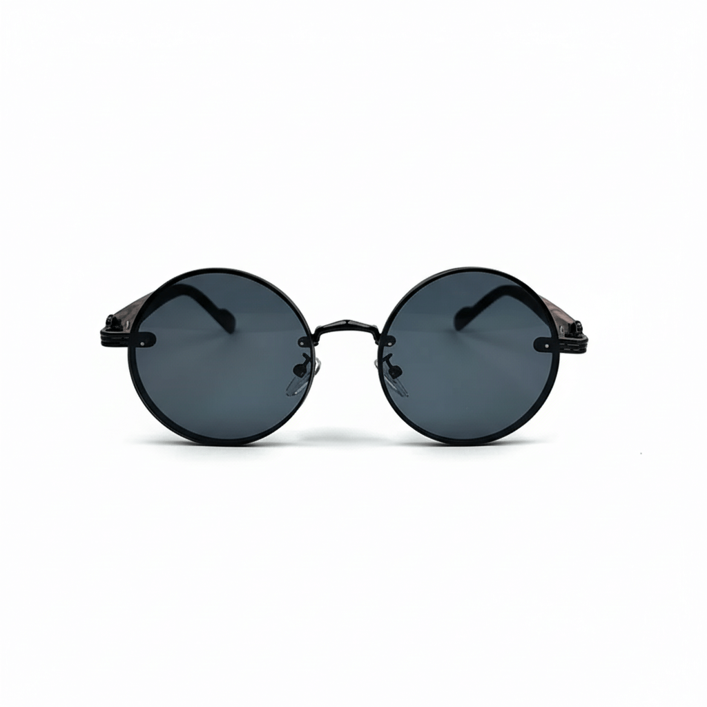 Retro Steampunk Round Sunglasses - Black