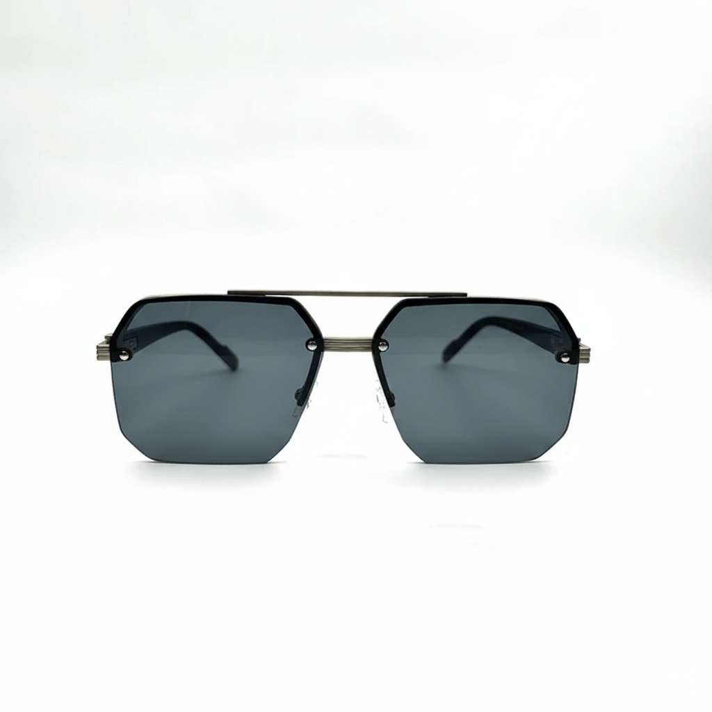 Octagon Rimless Sunglasses - Silver Black
