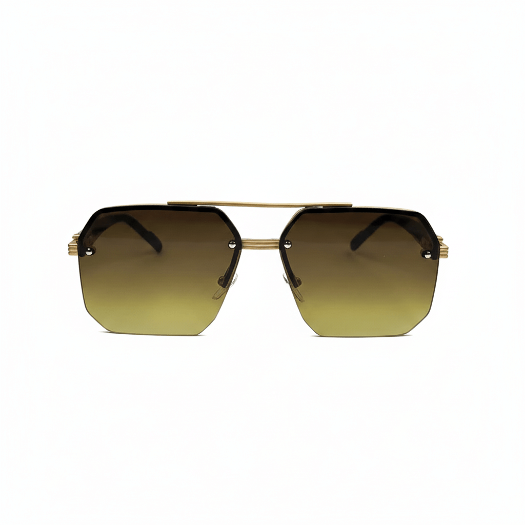 Octagon Rimless Sunglasses -  Gold Frame Brown Lens
