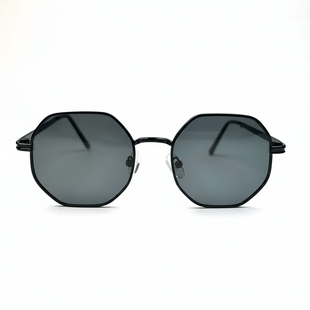 Octagonal Metal Frame Sunglasses - Black