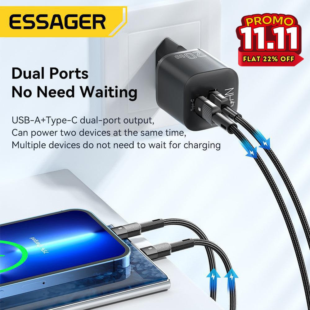 Essager 20W GaN USB-A & Type-C Fast Charger-DIVERSITY