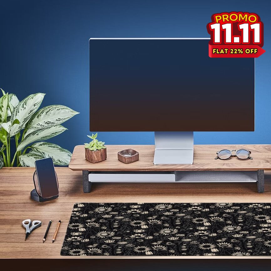 Printed Desk Mat - Black Sun Flowers-DIVERSITY