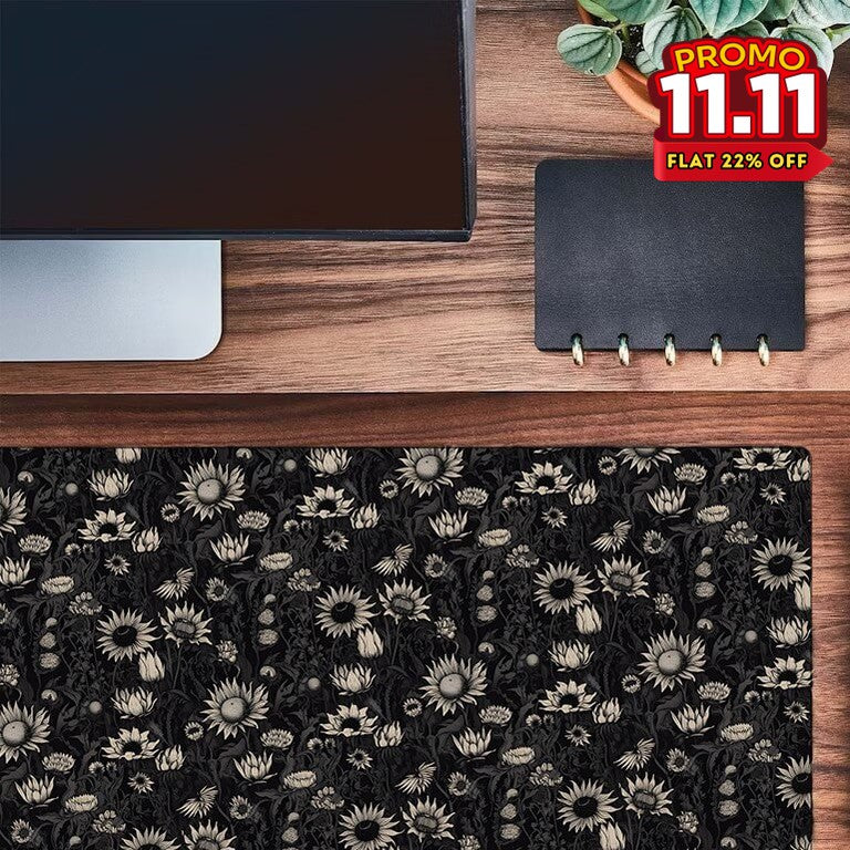 Printed Desk Mat - Black Sun Flowers-DIVERSITY