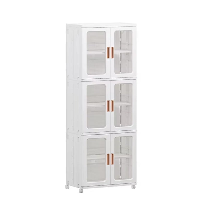 Acrylic 3 Layer Double Door Stackable Storage Cabinet With Wheels