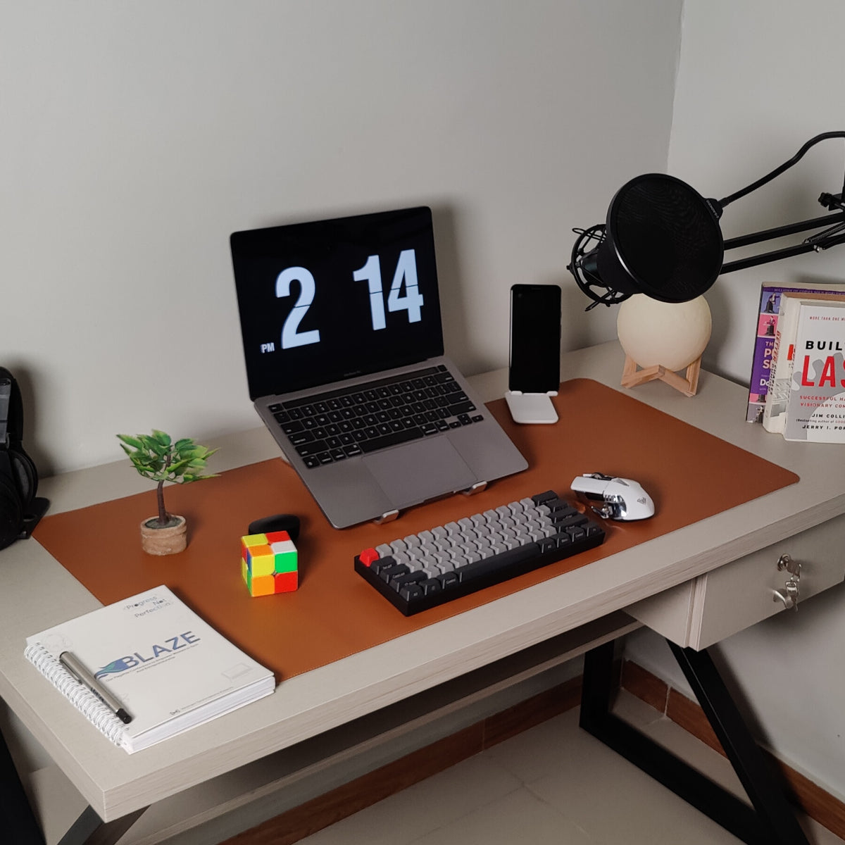 Double Sided Leather Desk Mat - GREY + RED BROWN