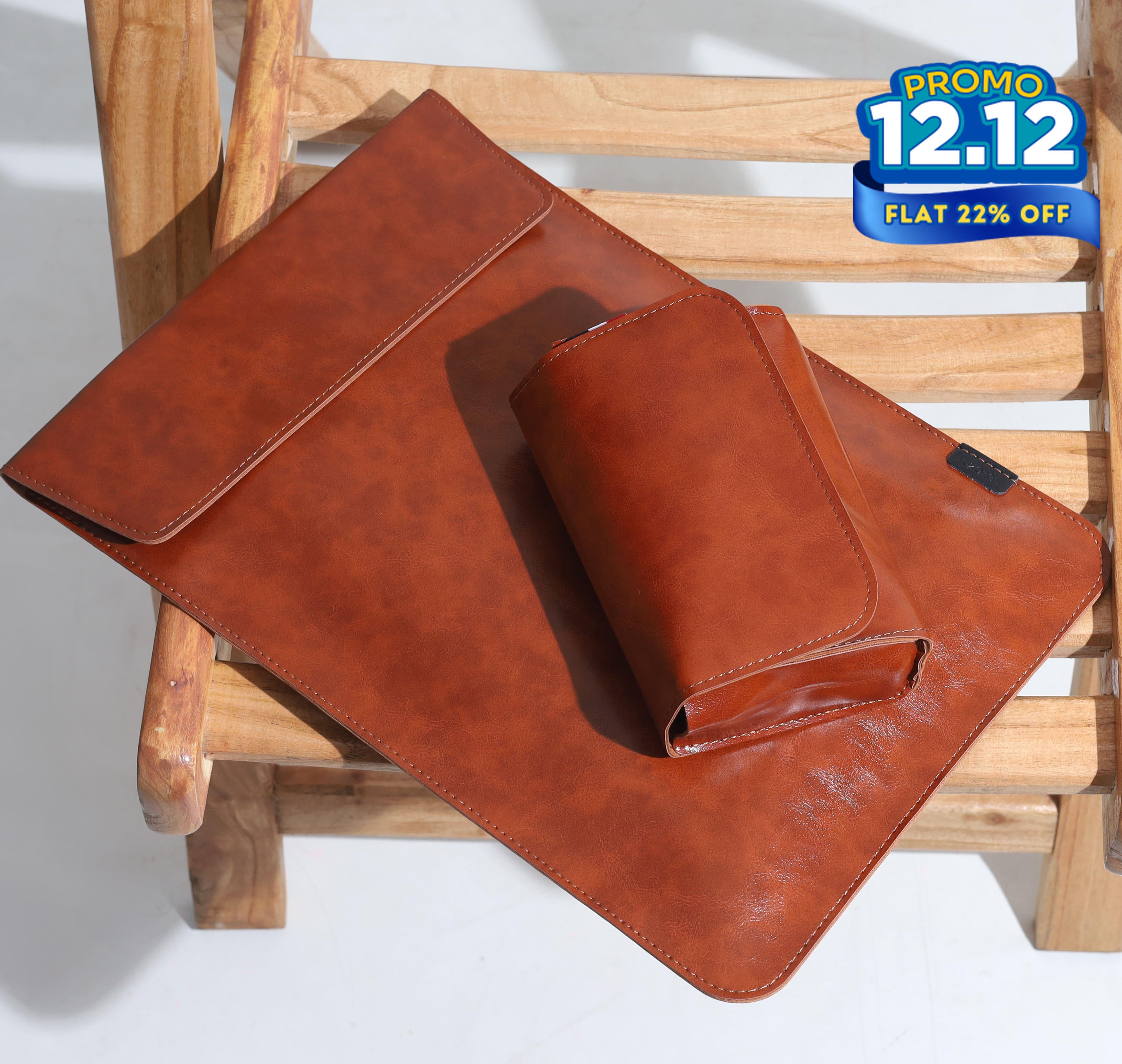 Vintage Leather Laptop Sleeve With Power Pouch-DIVERSITY