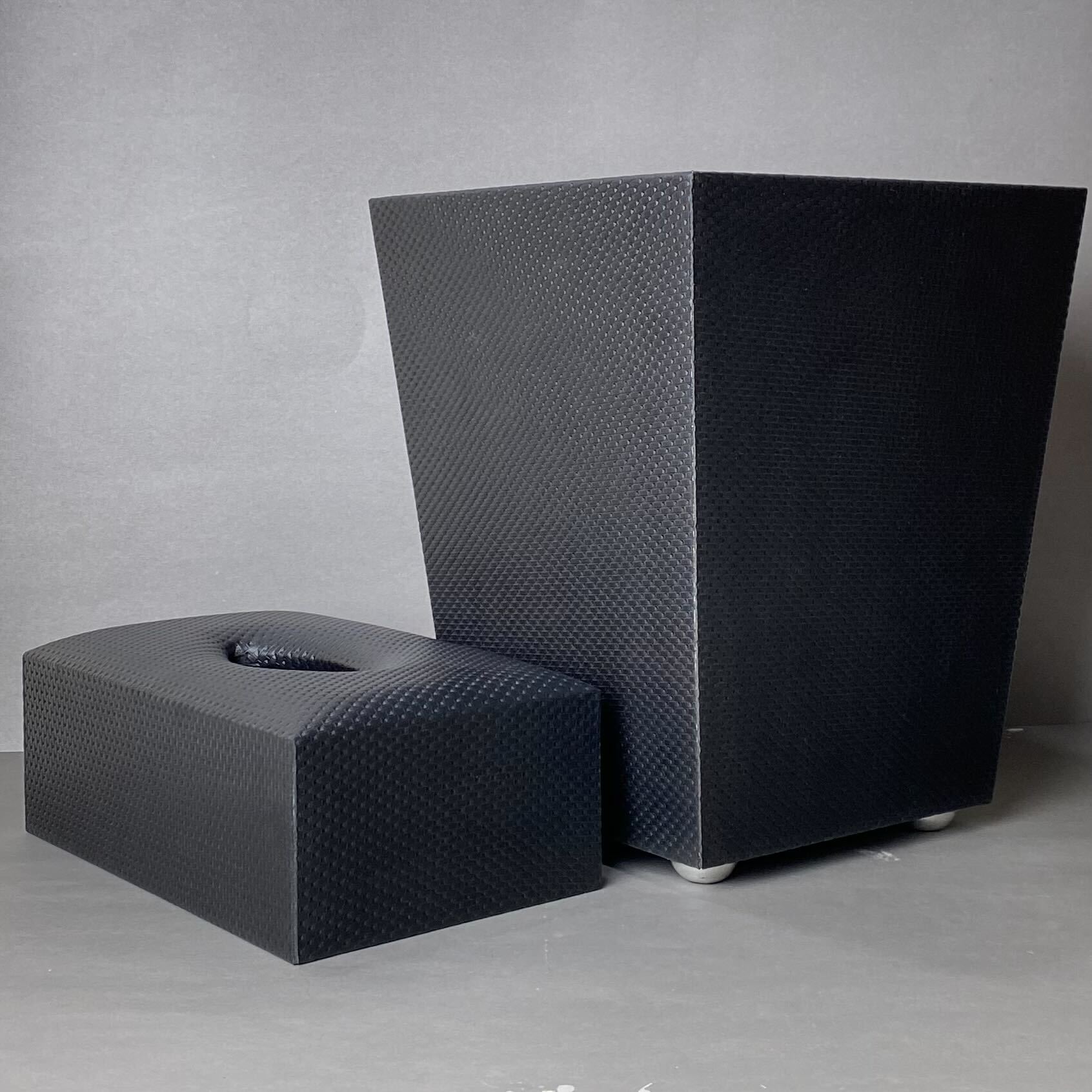 Leather Dustbin & Tissue Box Set - Pattern - Black