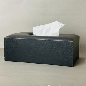 Leather Dustbin & Tissue Box Set -  Plain Black