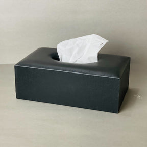 Leather Dustbin & Tissue Box Set -  Plain Black