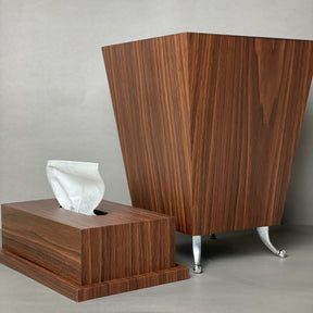 Wooden Dustbin & Tissue Box Set - Brown