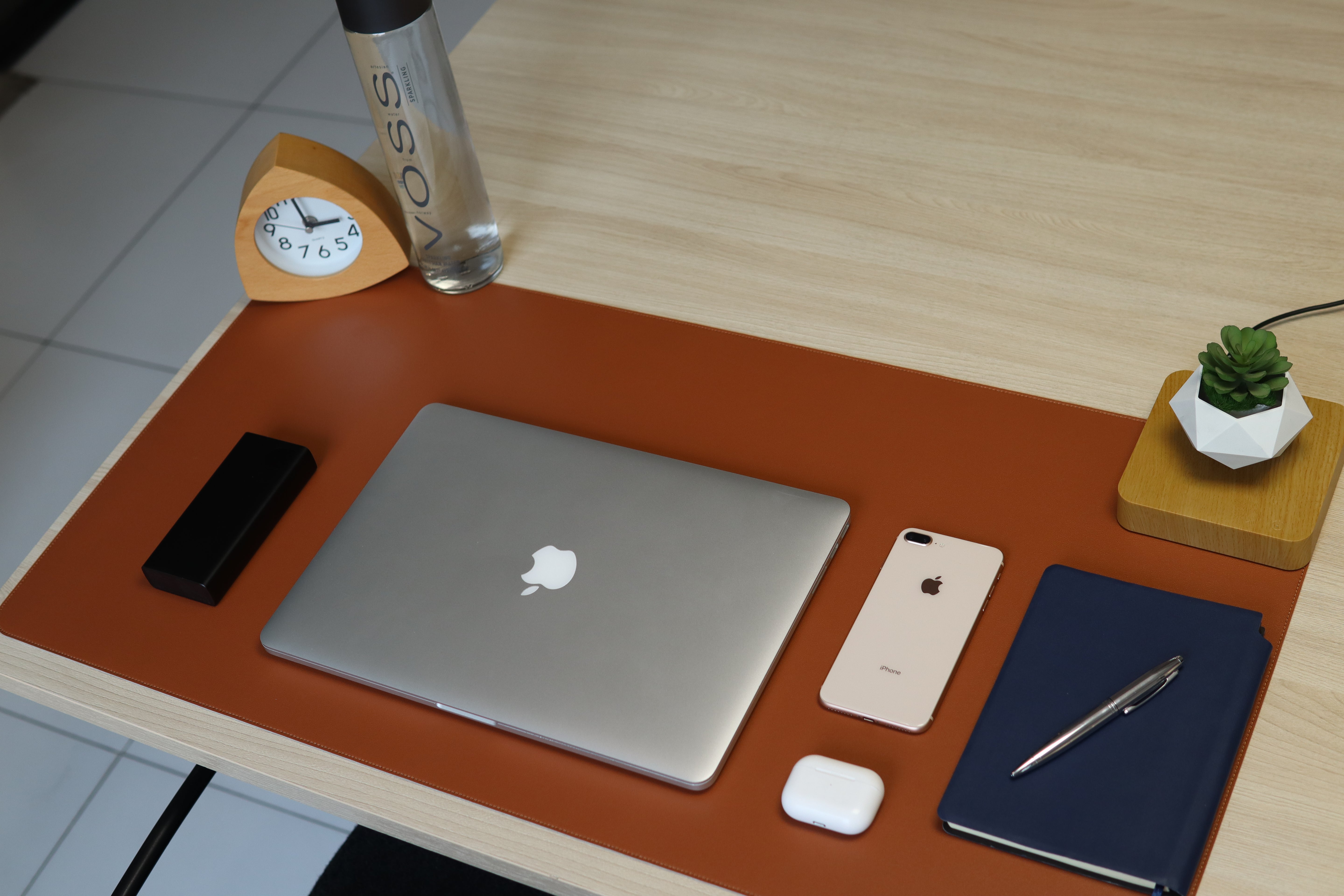 Double Sided Leather Desk Mat - GREY + RED BROWN