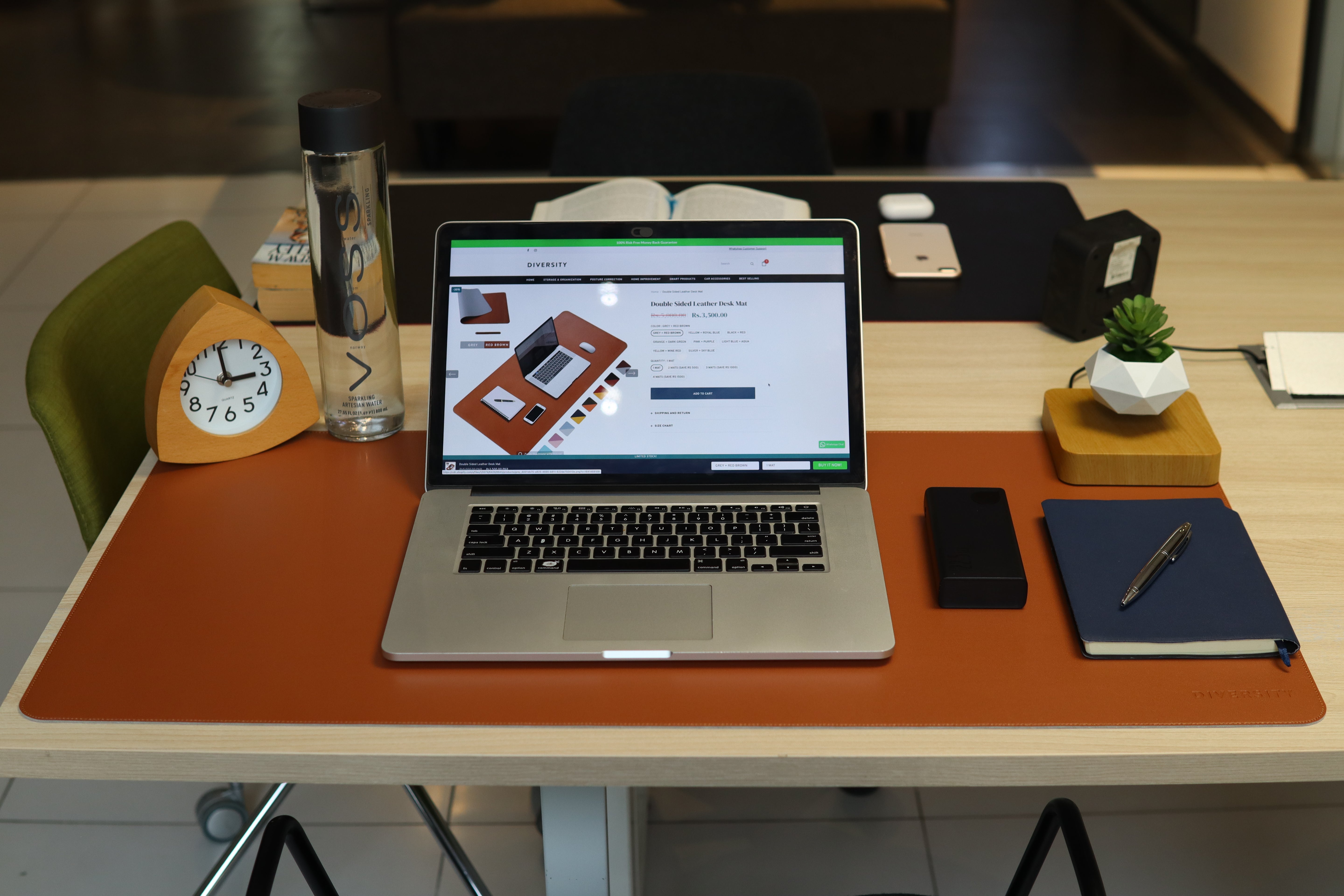 Double Sided Leather Desk Mat - GREY + RED BROWN