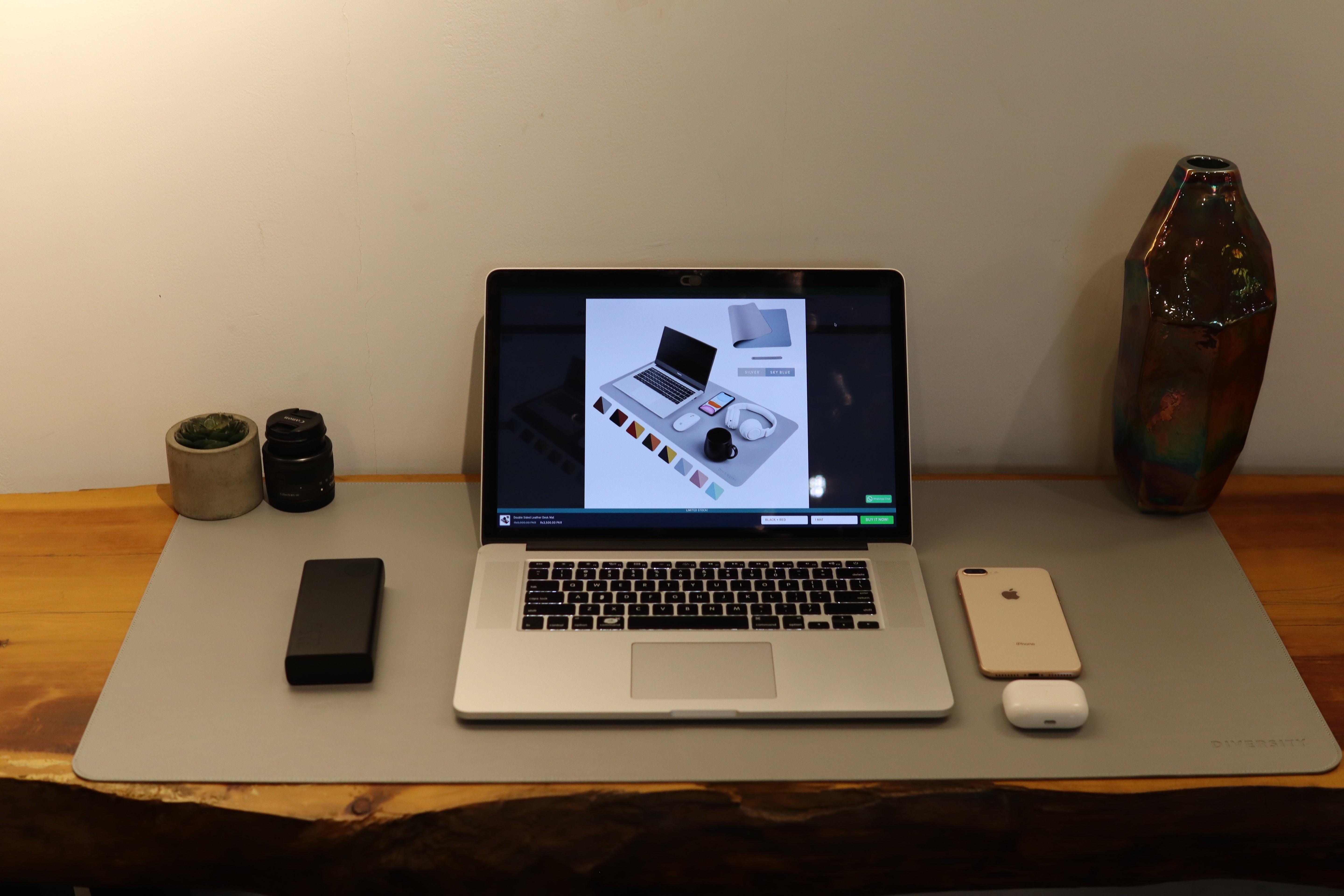 Double Sided Leather Desk Mat - WHITE + SILVER