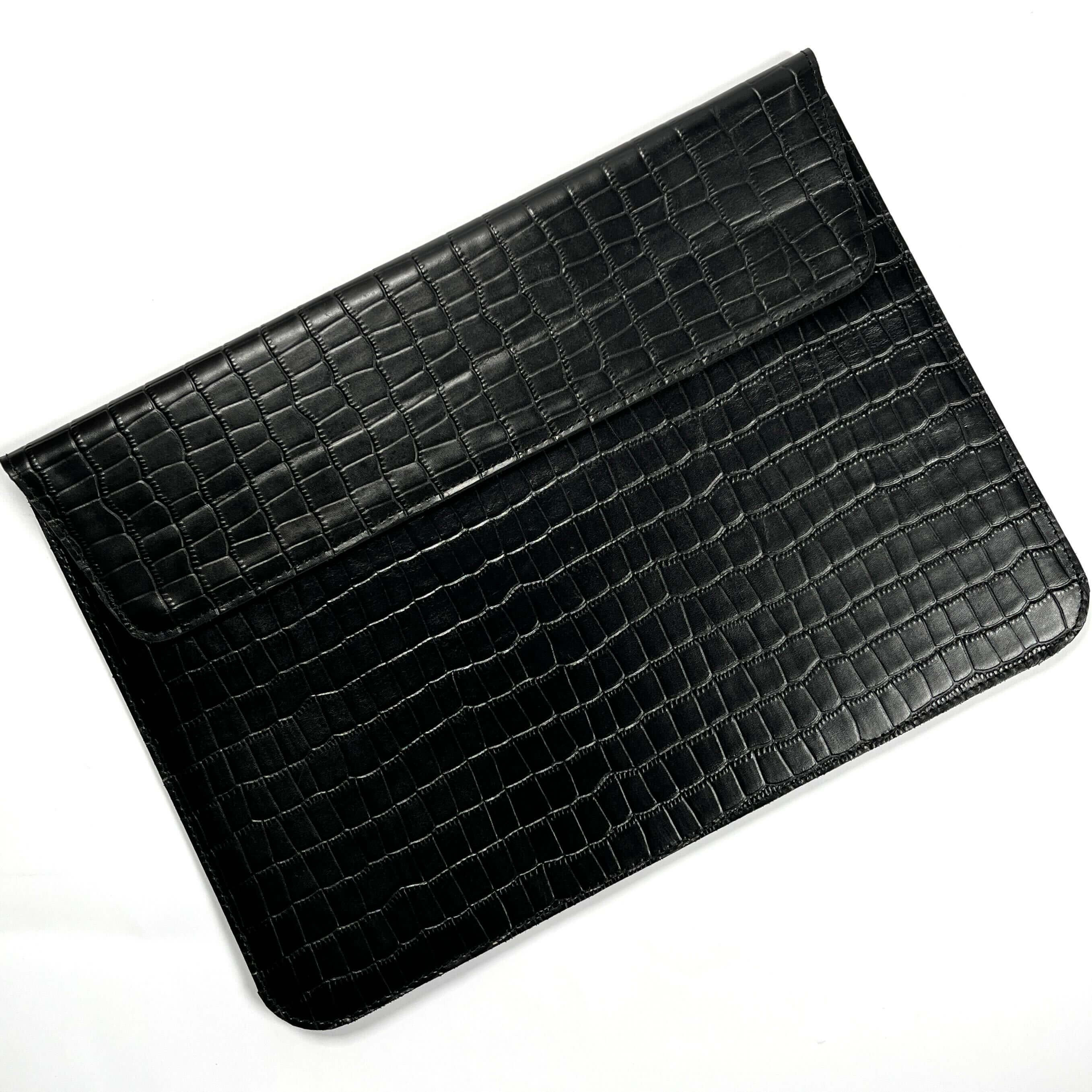 Croc Textured Leather Laptop Sleeve With Power Pouch