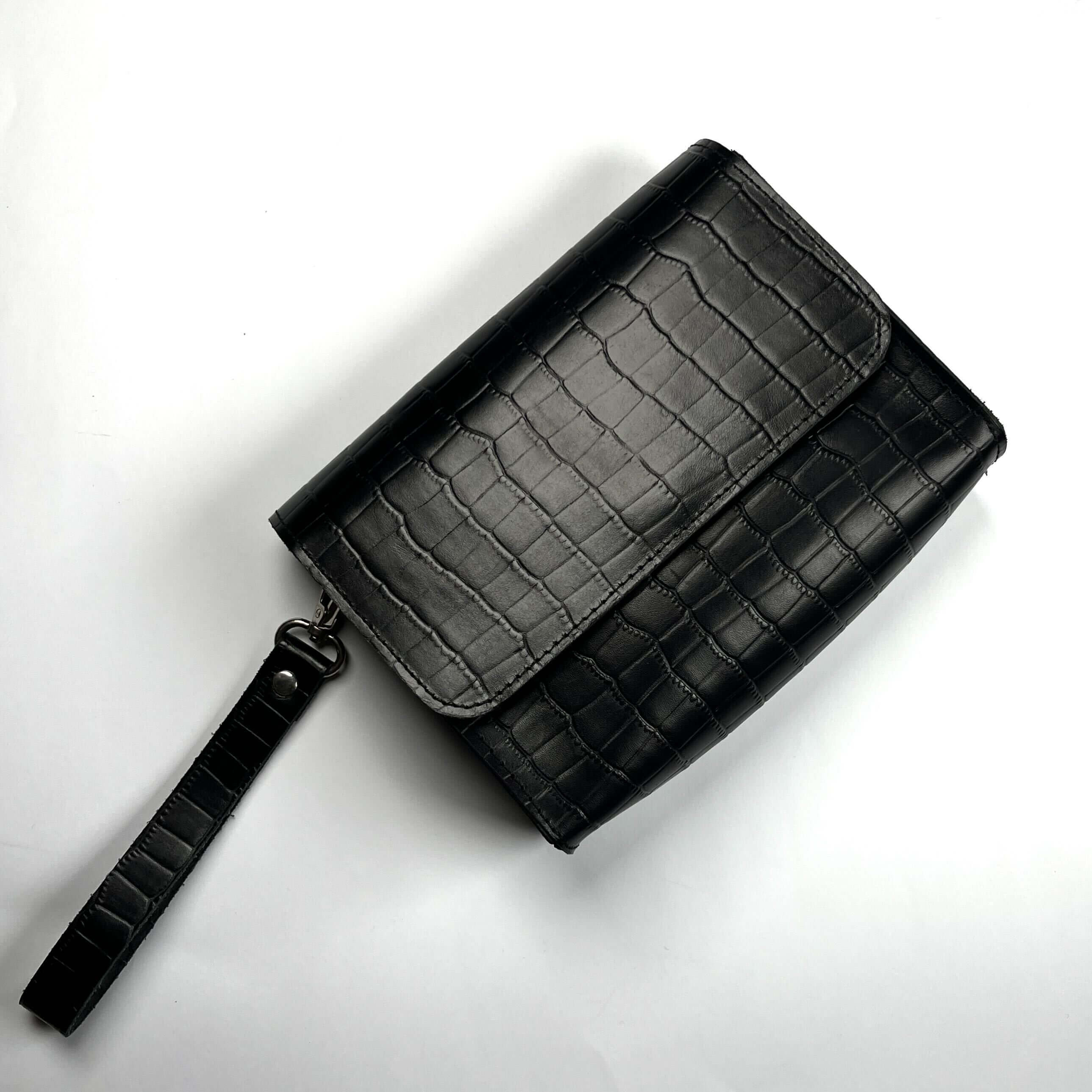 Croc Textured Leather Laptop Sleeve With Power Pouch