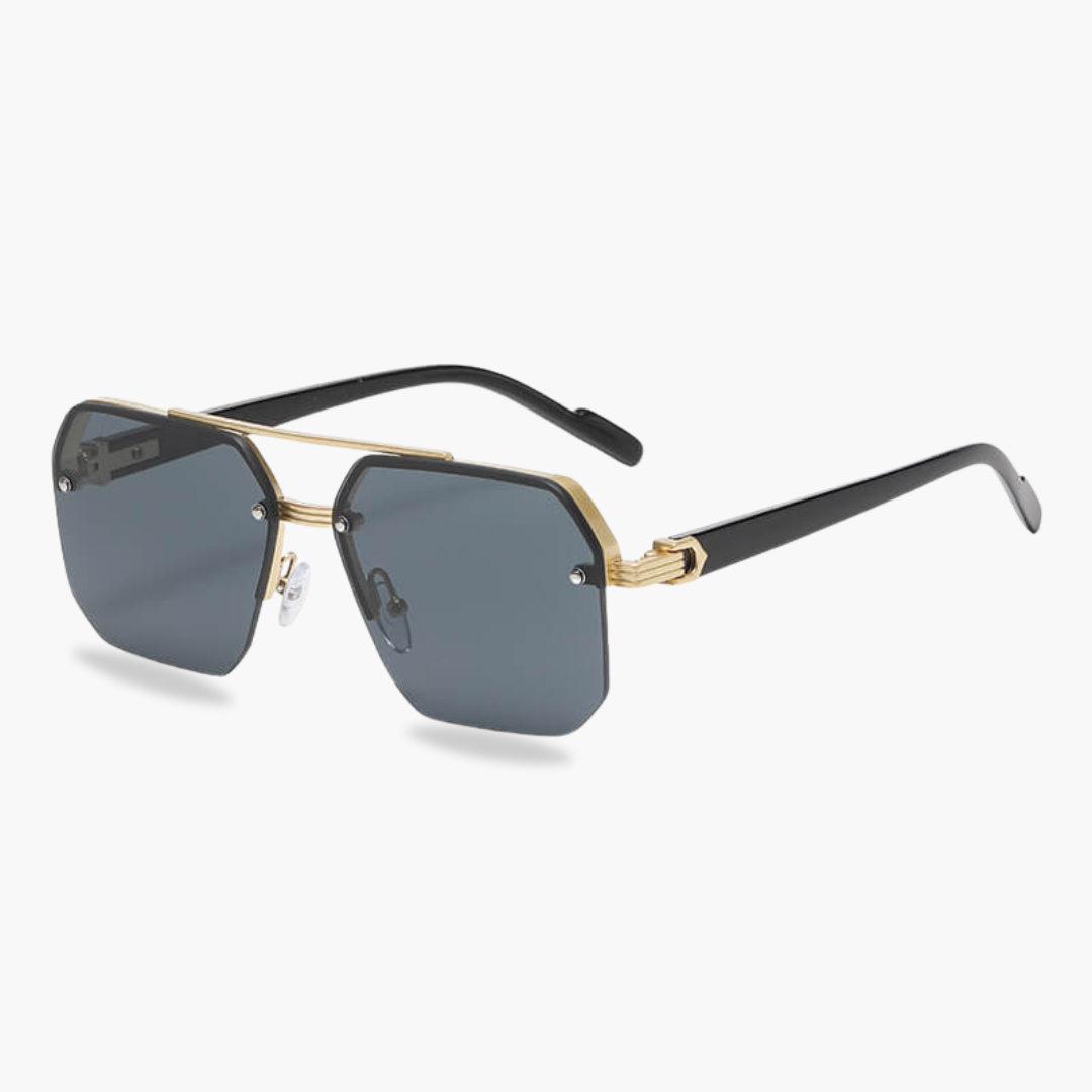 Octagon Rimless Sunglasses - Gold Frame Black Grey Lens