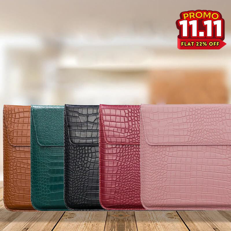 Crocodile Textured Leather Laptop Sleeve-DIVERSITY