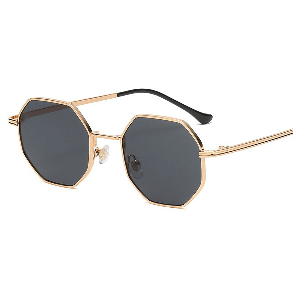 Octagonal Metal Frame Sunglasses - Golden Black