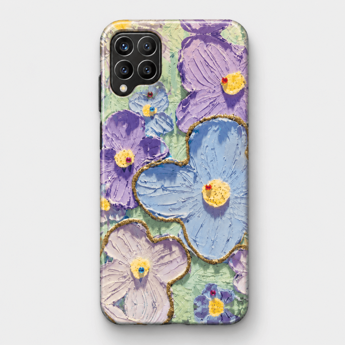 Floral Design Silicone Phone Case - Blue Purple