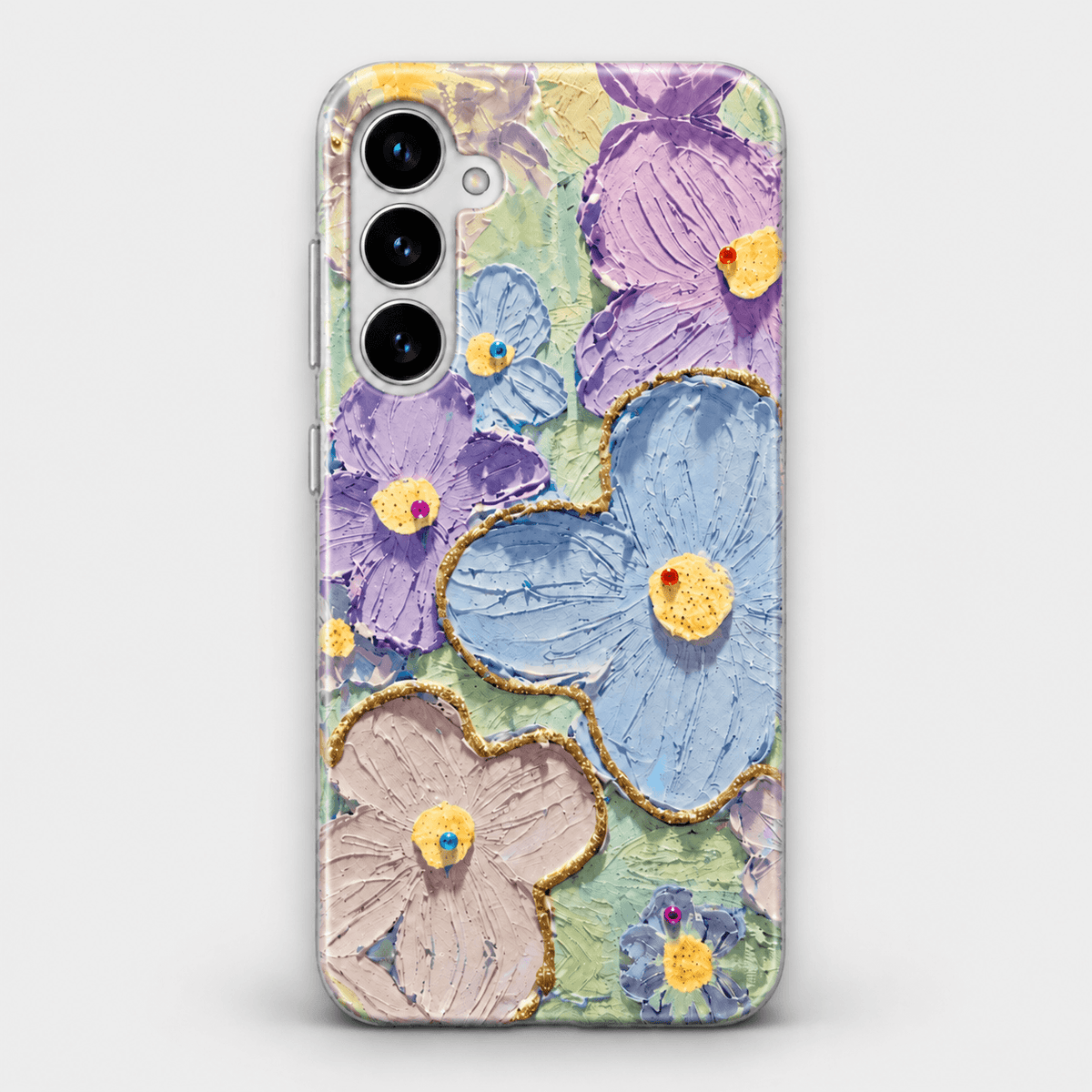 Floral Design Silicone Phone Case - Blue Purple