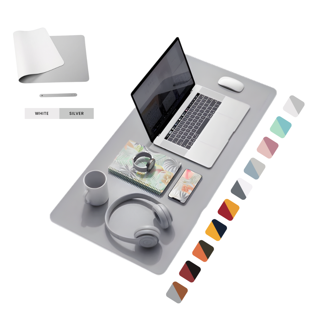 Double Sided Leather Desk Mat - Silver + White